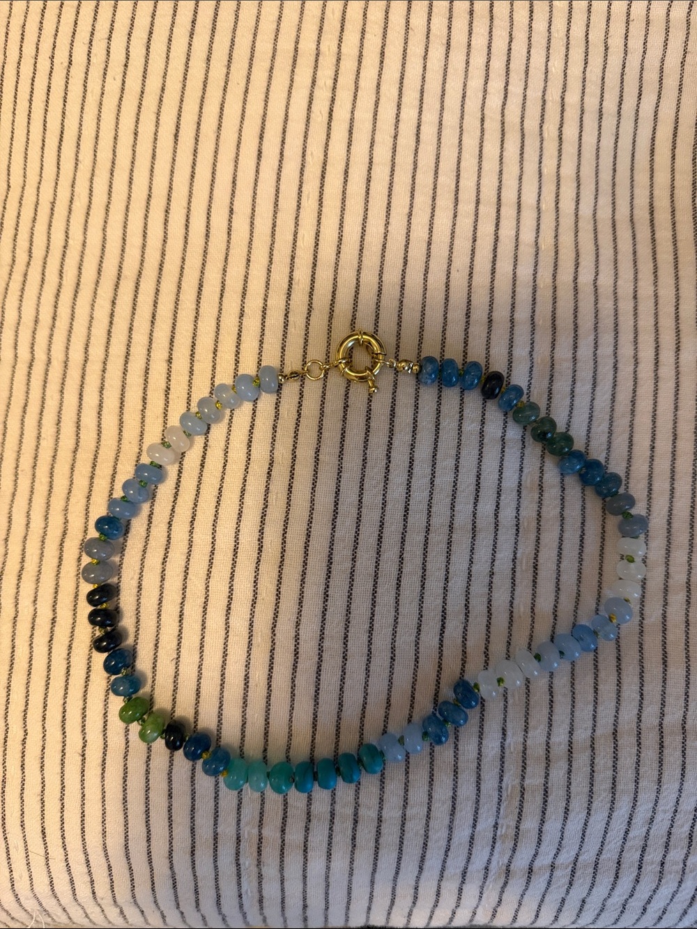 Gold Clasp Blue & Green Beaded Women's Necklace - Picture 2 of 2